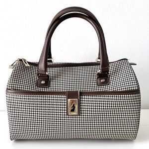 London Fog small travel duffle bag brown black cream houndstooth